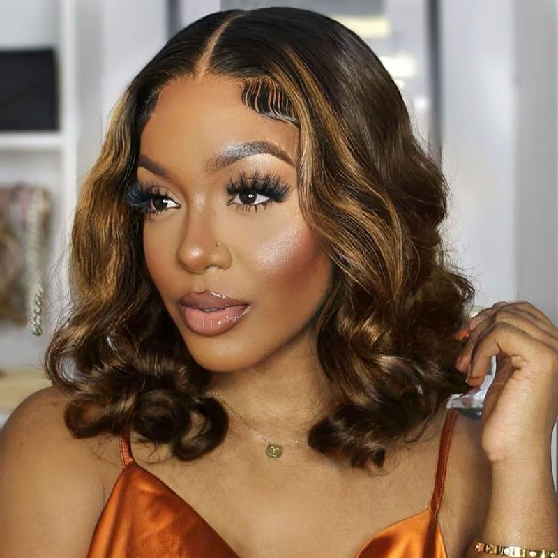 mscoco Bob Wig Human Hair 65 Glueless Wigs Human Hair Pre Plucked Pre Cut 180 Density Closure Highlight Wig Human Hair for Black Women 1B230 Wear and Go Honey Blonde Bob Wig 12inch